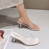 Xajzpa Transparent Slippers Glitter Slides Shoes Thin Heels Heeled Mules Slipers Women Jelly Silver High 2025 Pumps Scandals Glitter Sl