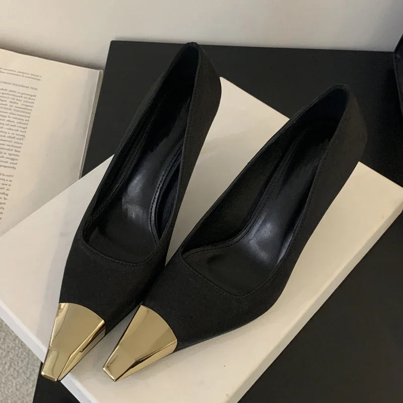 Xajzpa Spring Designer Splicing Pumps Women Sexy Pointed Toe Thin Low Heels Elegant Banquet Mule Shoes Zapatos Mujer