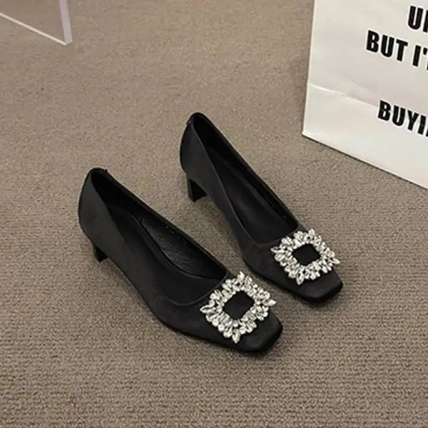 Xajzpa Crystal Shoes Square Toe Sandals Ladies Beige High Heels 2025 Sexy Pump Ornaments African 12cm Retro Latest Crossdressers Dress