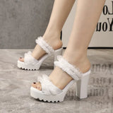 Xajzpa Shoes Square heel Slippers Casual Slides Platform Women Heels Block Luxury High Fashion Super Shoes Woman 2025 Slippers Heels Lu