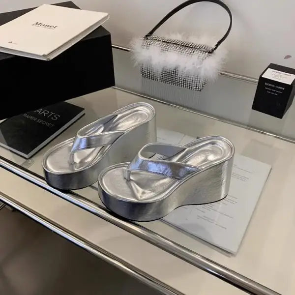 Xajzpa Slippers Women Summer Shoes For Girls Pantofle Platform Shale Female Beach Luxury Slides On A Wedge Heeled Mules Rubber Flip Flo