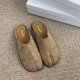 Xajzpa Women Split Toe Fur Slippers Tabi Ninja Slip On Flats Round Toe Shallow Lazy Boat Slingback Mules Shoes Soft Warm Loafe