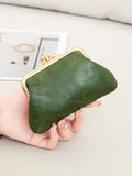 Xajzpa Cute Clip Lock Women's Coin Purse Retro Solid Color Bifold Kiss Lock Small Wallet Simple PU Leather Lipstick Portable Pocket Bag