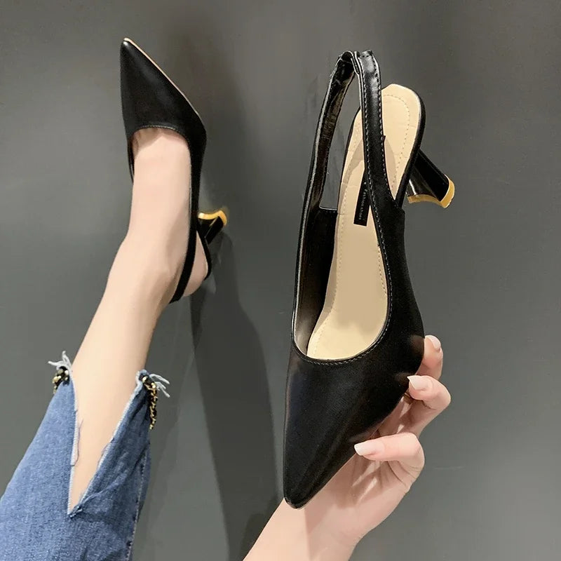 Xajzpa Summer Fashion New Pointed Toe Stiletto Heel Shallow Mouth Breathable PU Comfortable and Elegant Women's Shoes Sexy Sandals