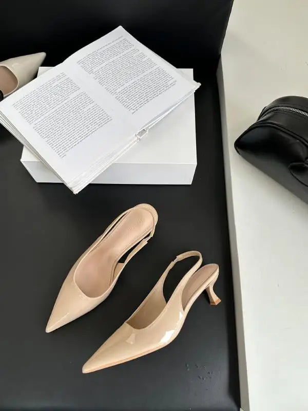 Xajzpa Leather Sandals Women Open Shoes Heel Shallow Mouth Suit Female Beige Comfort Closed Pointed Girls Clear Low Spring Fashion