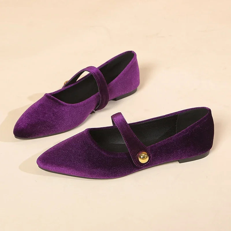 Xajzpa New Fashion Women's Pointed Toe Flat Shoes with Velvet Matte Finish Single Women Comfort Loafers Shoes Leather Mary Jane Shoes
