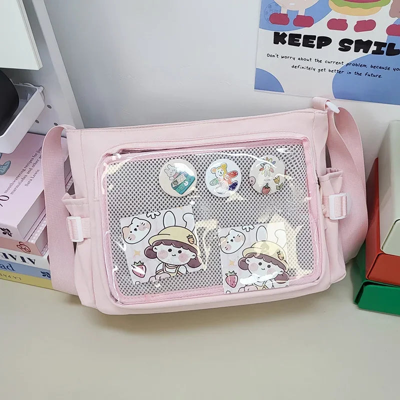 Xajzpa Preppy Style Candy Colour Cute Shoulder Bag Anime Expo Transparent Badge Display Messenger Bag Women Doll Itabag Crossbody Bag