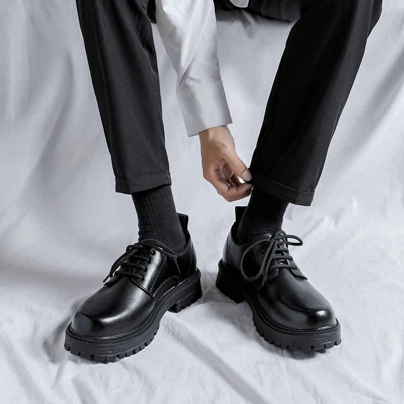 Xajzpa Fashion brand men's genuine leather British style thick soled work shoes for men's comfortable large toe leather shoes