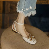 Xajzpa Shoes Female Sandal Women's Girls Beige New Summer Comfort Low Retro Flat Back Strap Square heel Rubber PU Scandals Solid C