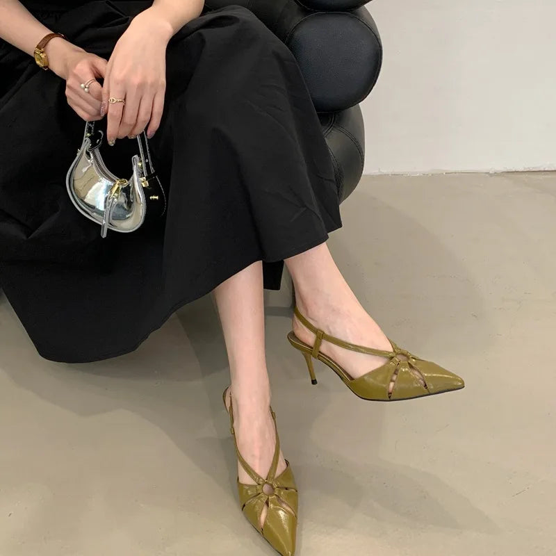 Xajzpa Sandals Ladies Shoes Summer Large Size Women's Heels Buckle All-Match Suit Female Beige New Fashion Big Pointed Girls Close