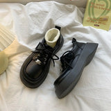 Xajzpa Chunky Pumps Platform Oxfords Shoes for Women Spring  Lace Up Flats Woman Thick Bottom Patent Leather Gothic Loafers Shoes