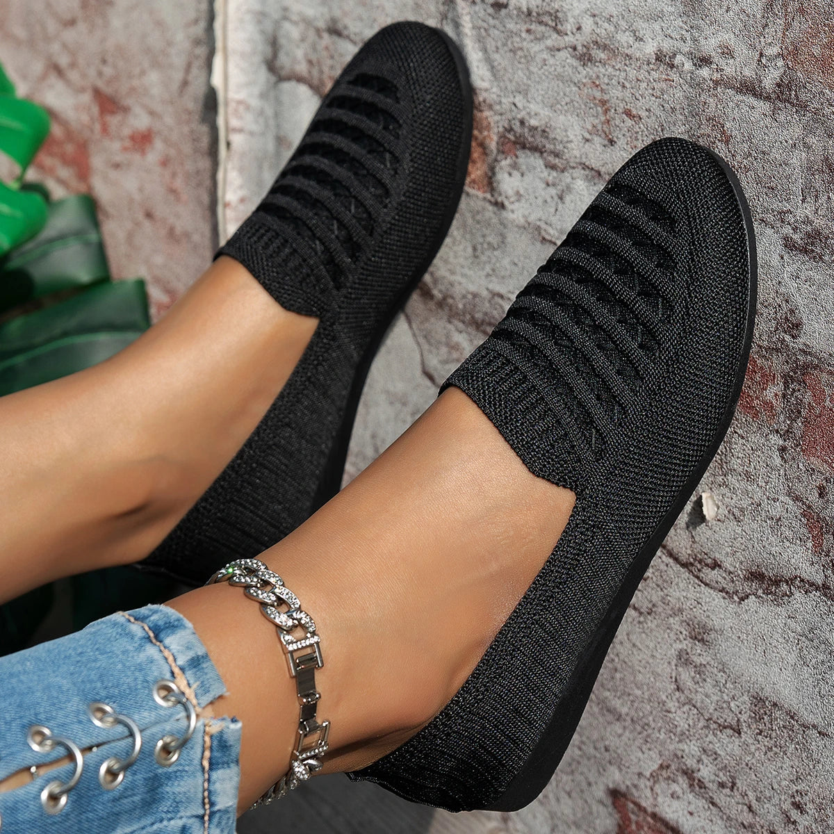 Xajzpa Elastic Knitting Flats Slip on Shoes for Women  Summer Breathable Soft Loafers Woman Lightweight Casual Shoes Mom Moccasins