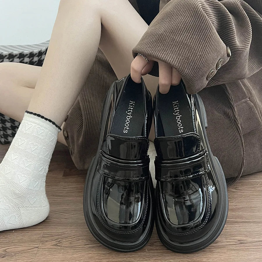Xajzpa Summer Shoes Ladies Female Footwear Oxfords Women's Round Toe Shallow Mouth Loafers With Fur Clogs Platform Casual Sneaker Briti