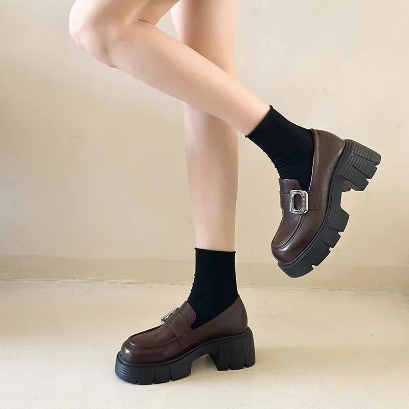 Xajzpa Women Shoes Autumn Clogs Platform Female Footwear Slip-on Oxfords Loafers With Fur Fall Creepers Winter Dress Slip On Leather