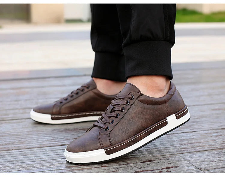 Xajzpa Men's Casual Leather Shoes for Men Fashion Four Seasons Breathable Lace-up Athletic Shoes Shallow Skate Shoes Large Sizes 38-48