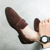 Xajzpa 2025 British style simple business dress shoes men's leather frosted flip fur loafers slip-on pointy peas casual shoes