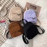 Xajzpa Women's Mini Backpack Fashion Solid Color Corduroy Small Simple Casual Traveling Large Capacity Durable Female's Schoolbag