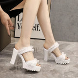 Xajzpa Shoes Square heel Slippers Casual Slides Platform Women Heels Block Luxury High Fashion Super Shoes Woman 2025 Slippers Heels Lu