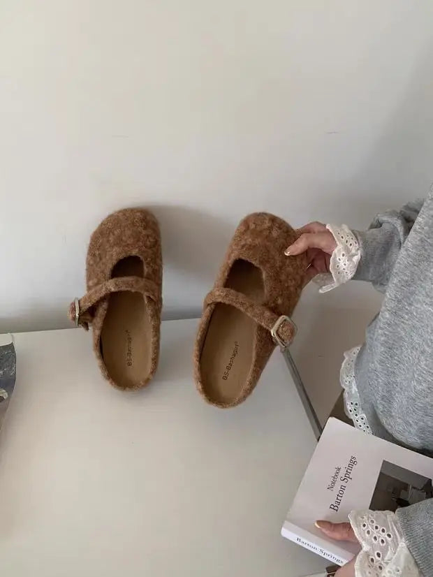 Xajzpa Big Size 43 Women Lambswool Slippers Winter Sheep Fur Shoes Ladies Flat Cotton Slides Home Pantuflas Daily Slip On Furry Mules