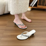 Xajzpa Slippers Women Summer Beach Shoes Rubber Flip Flops Glitter Slides Heeled Mules Sabot Hawaiian Jelly High Pumps Crystal Glitter