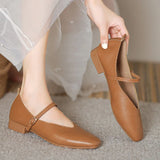 Xajzpa  Retro Women's Pumps Soft Microfiber Leather Single Shoes Fashion Shallow Buckle Mary Jane Heels Low Square Heel Daily Pumps