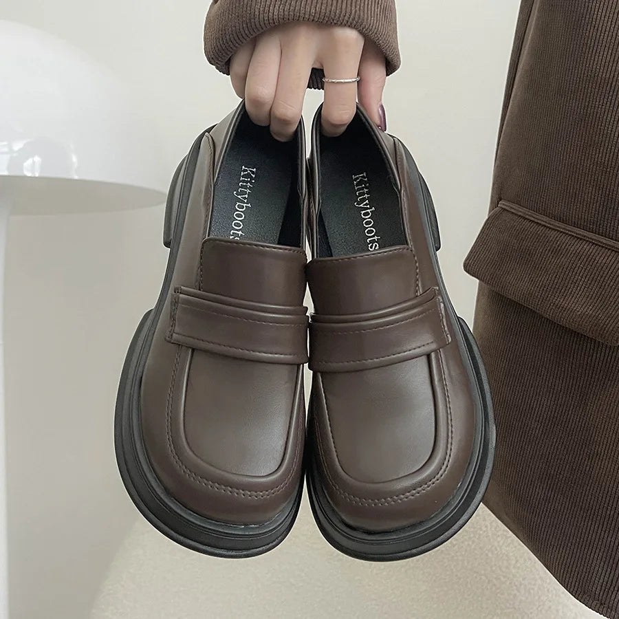 Xajzpa Summer Shoes Ladies Female Footwear Oxfords Women's Round Toe Shallow Mouth Loafers With Fur Clogs Platform Casual Sneaker Briti