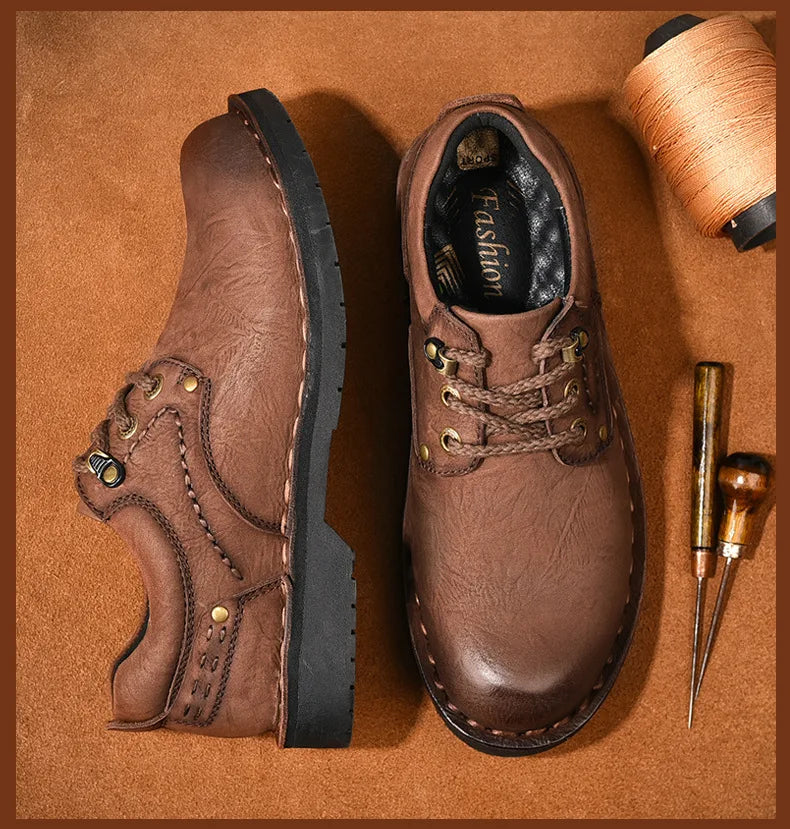 Xajzpa Men Genuine Leather Vintage Loafers Casual Shoes Mens Breathable Driving Flats Fashion Sewing Men Leisure Shoes Sneakers