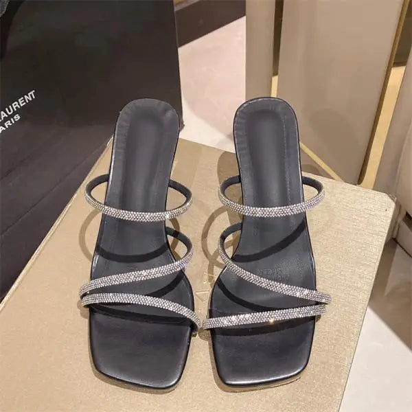 Xajzpa Slippers Casual Rubber Flip Flops Summer Women's Shoes Heeled Mules Glitter Slides Pantofle Square heel Luxury Hawaiian High Jel
