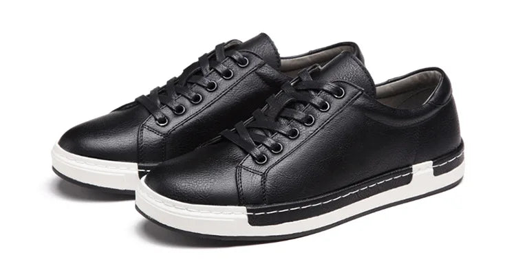 Xajzpa Men's Casual Leather Shoes for Men Fashion Four Seasons Breathable Lace-up Athletic Shoes Shallow Skate Shoes Large Sizes 38-48