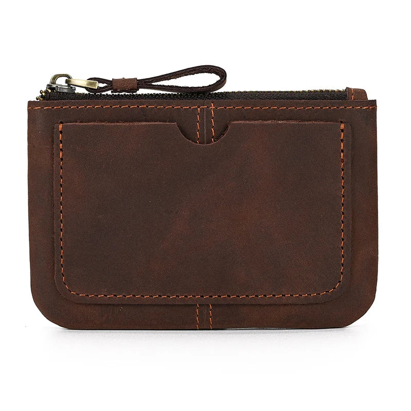 Xajzpa Men Women Genuine Leather Zipper Coin Wallet Cow Leather Mini Short Purse Card Holder Change Purse For Male Female Coins Wallets