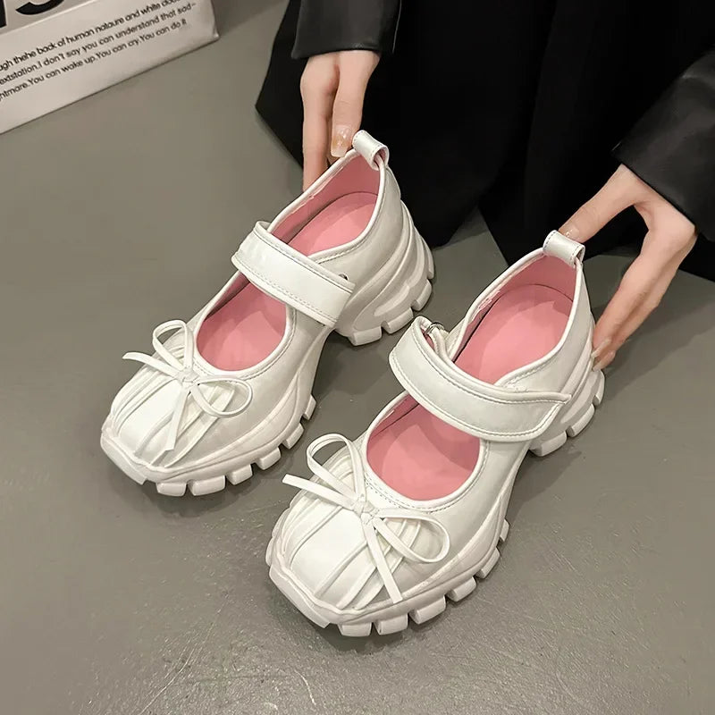 Xajzpa Women Casual Silver Platform Ballet Shoes Thick Sole Sneakers New Summer Fashion Single Shoes Woman Platform Mary Jane Pumps