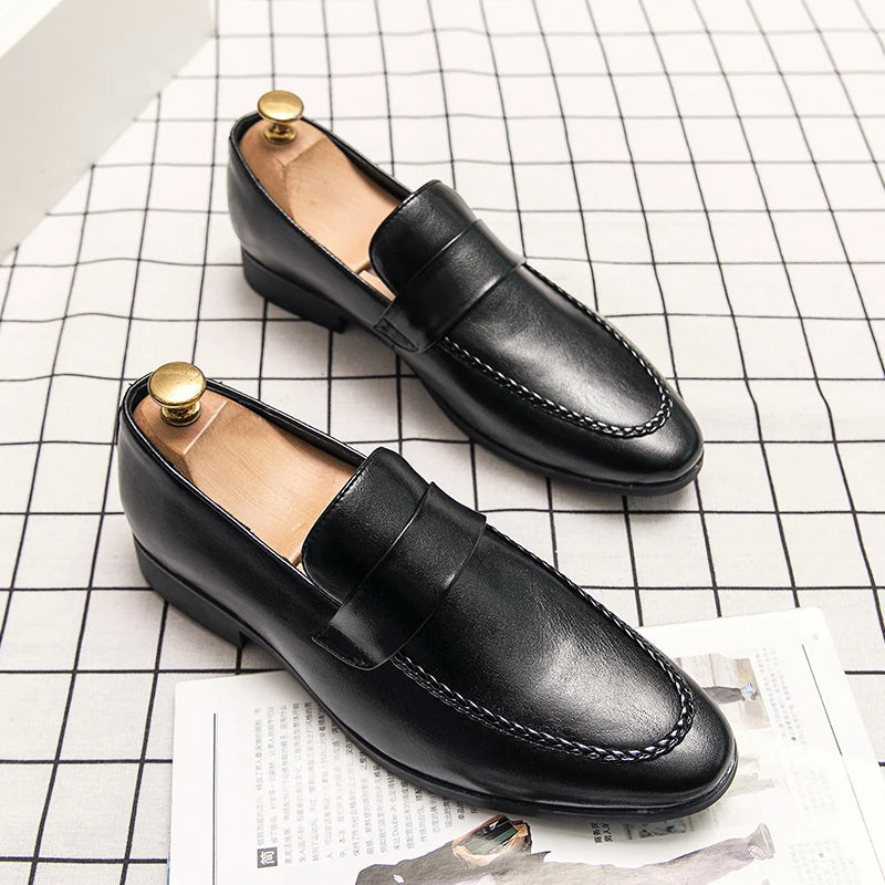 Xajzpa  Men's Pencil loafers Leather Elegant Wedding Party Casual Fashion Dress Shoes Brown Black Men's Shoes