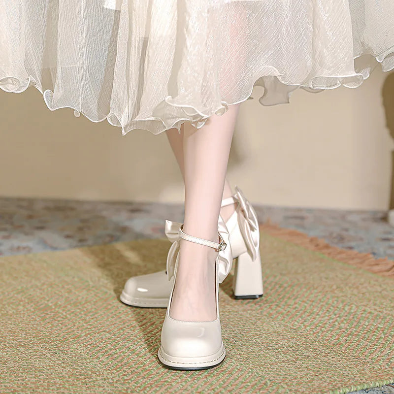 Xajzpa Woman Sexy High Heels Shoes Lace-Up Slip On Chunky Sandals Shallow Mouth Round Toe Footwear Branded Pumps Sweet Basketball Platf