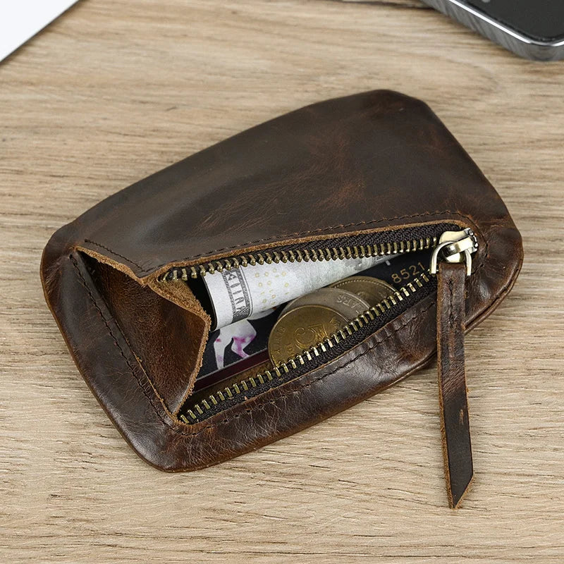 Xajzpa Men Women Genuine Leather Zipper Coin Wallet Cow Leather Mini Short Purse Card Holder Change Purse For Male Female Coins Wallets
