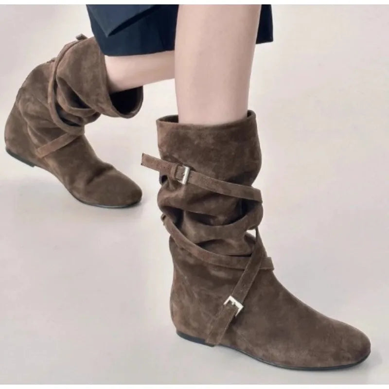 Xajzpa New Style Luxury Women's Fashion Pointed Cowboy Coarse Heel Stacked Boots New Style No Knee Large Barrel Giroud Women's Boots