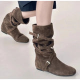 Xajzpa New Style Luxury Women's Fashion Pointed Cowboy Coarse Heel Stacked Boots New Style No Knee Large Barrel Giroud Women's Boots