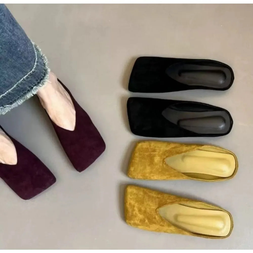 Xajzpa Women Suede Flats Mules Shoes Square Toe Slingback Slippers Casual Sandals 2026 Trend Summer Dress Flip Flops Cozy Mujer Slides