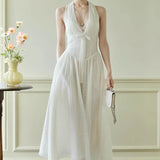 Xajzpa Fashion Casual Dress Women's V Neck Sleeveless Bow Waist Retraction A Line Dresses 2025 Summer New Tide