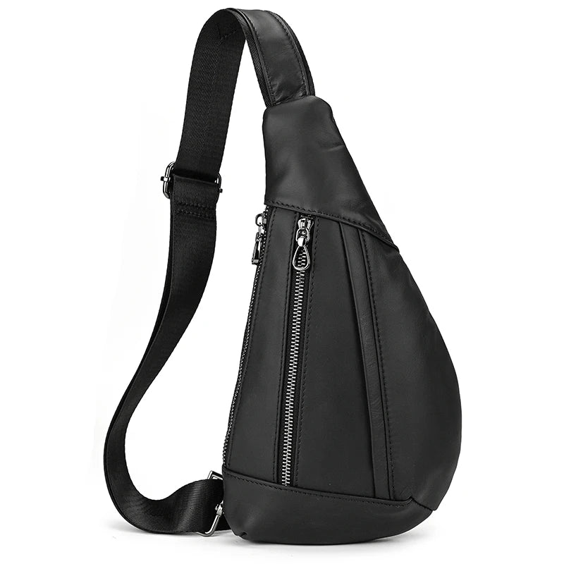 Xajzpa Soft genuine Leather Men's Chest Bag Male Mini Shoulder Crossbody Bag Anti Theft Chest Pack Men Outdoor Summer Sling Bag