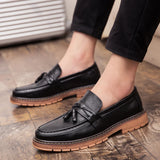 Xajzpa Men's Casual Fashion High Quality Tassel Breathable Luxury Brand Le Fu Mo Ka Xin Shoes, One Step Stepping Men's Flat Shoes