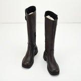 Xajzpa Med Heel Boots Zipper Female Shoes Round Toe Over-the-Knee Ladies Lolita Rubber Leather Flat Mixed Colors  Short Plush Retro PU