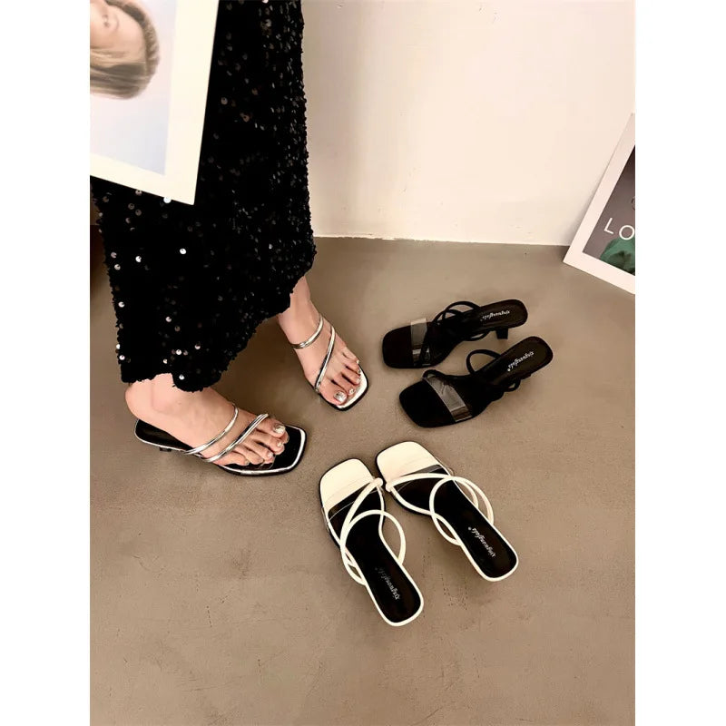 Xajzpa High-Heeled Shoes Lady Ladies' Slippers Med Rubber Flip Flops Slipers Women Jelly Slides Low Fashion Hawaiian Transparent T