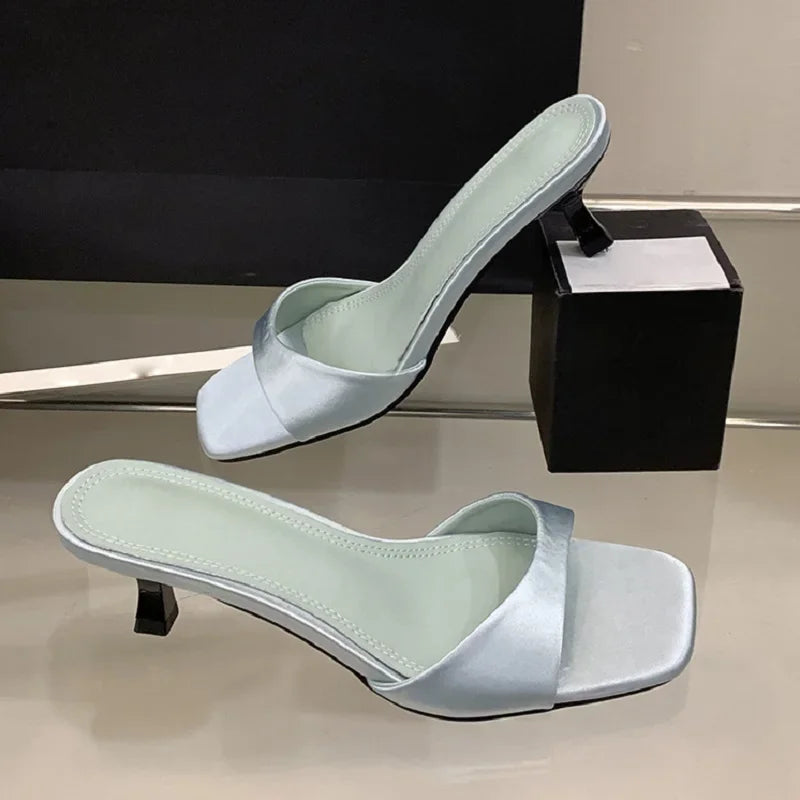 Xajzpa Summer Fashion Open Toe Women Slipper Slip On Elegant Thin Low Heel Silk Dress Ladies Slides Shoes Zapatillas De Mujer