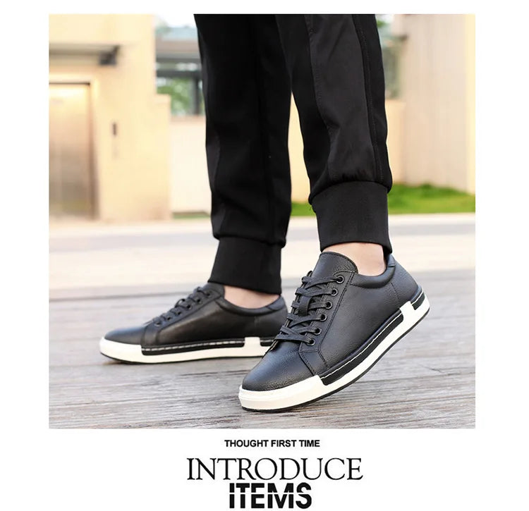 Xajzpa Men's Casual Leather Shoes for Men Fashion Four Seasons Breathable Lace-up Athletic Shoes Shallow Skate Shoes Large Sizes 38-48