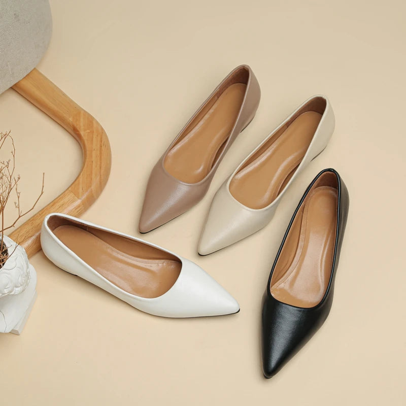 Xajzpa New Pointed Toe Shallow Mouth Square Heel Small Leather Shoes Women's Elegant Fashion High Heels Dress Shoes Zapatos Mujer