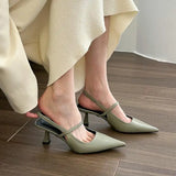 Xajzpa Beige Heeled Sandals Low-Heeled Shoes With Strap All-Match Slip-on Loafers Summer Women's Black Low-heeled Elastic Band High Com