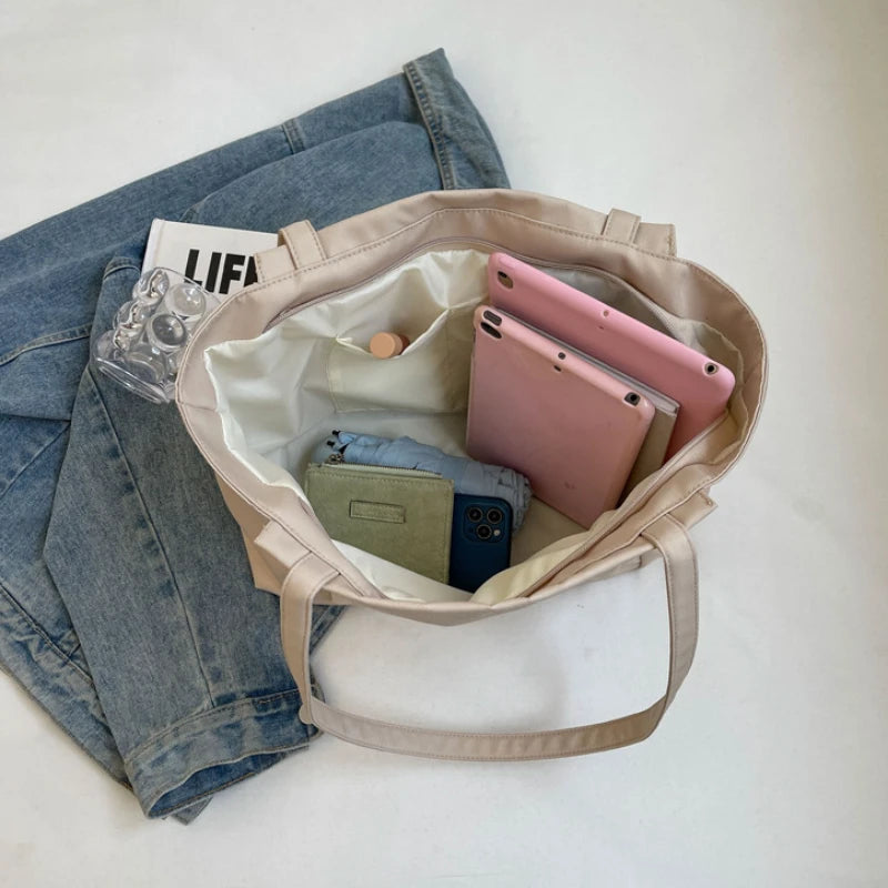 Xajzpa Waterproof Nylon Tote Bag with Large Capacity for Work Commuting Women's Shoulder Bag Student's Handheld Tote Bag for Class