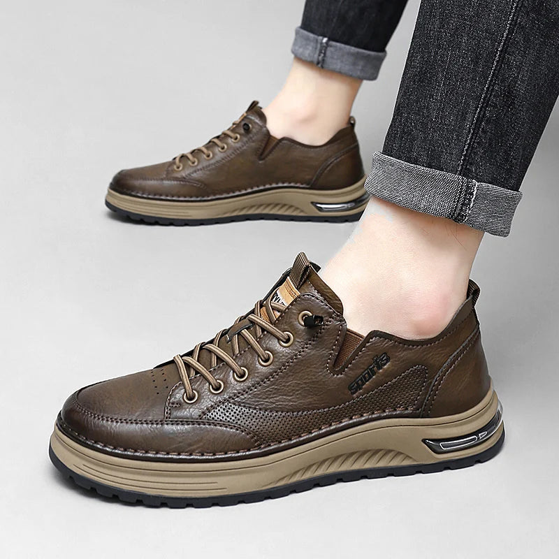 Xajzpa high-quality leather casual fashion luxury brand men's breathable flat shoes with lace Oxford comfortable outdoor running shoes