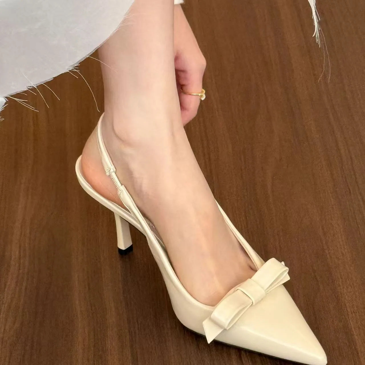 Xajzpa New Women's Bow Pointed High Heels Sandals Female Brand Designer Fashion Slide Sexy Suspender Shoes Elegant Mules Casual Shoes