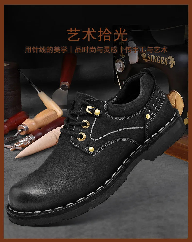 Xajzpa Men Genuine Leather Vintage Loafers Casual Shoes Mens Breathable Driving Flats Fashion Sewing Men Leisure Shoes Sneakers